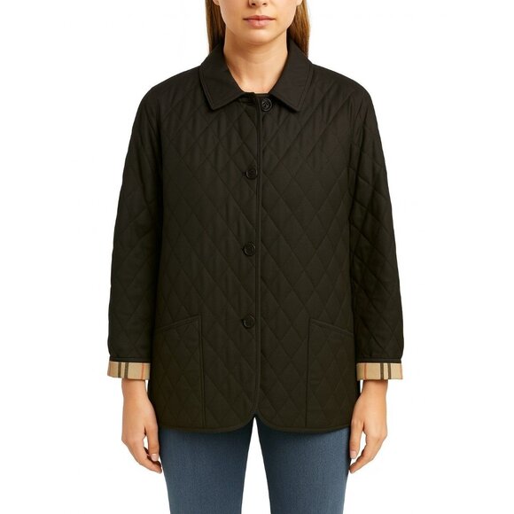 Burberry London Black Quilted Jacket Classic Nova Check Lining - Picture 1 of 17